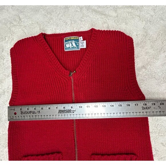 Cape Enrage Womens Size 36 Zip Front 100% Wool Knit Sweater Vest Red Lightweight - Picture 4 of 7